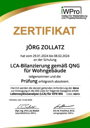 2024-01-29 IWPro_Zertifikat_LCA_WG_Zollatz_Seite_1
